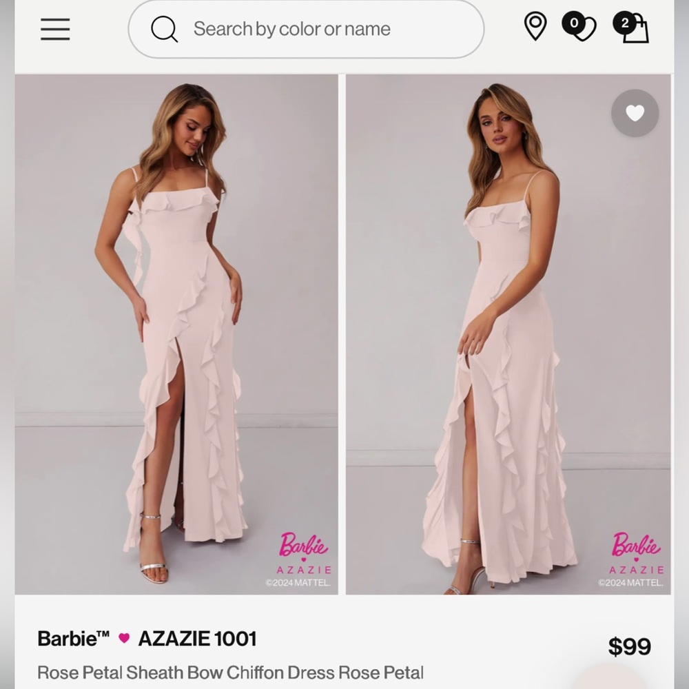 AZAZIE Barbie 1001 Rose Petal Sheath Bow Chiffon Dress - Rose Petal